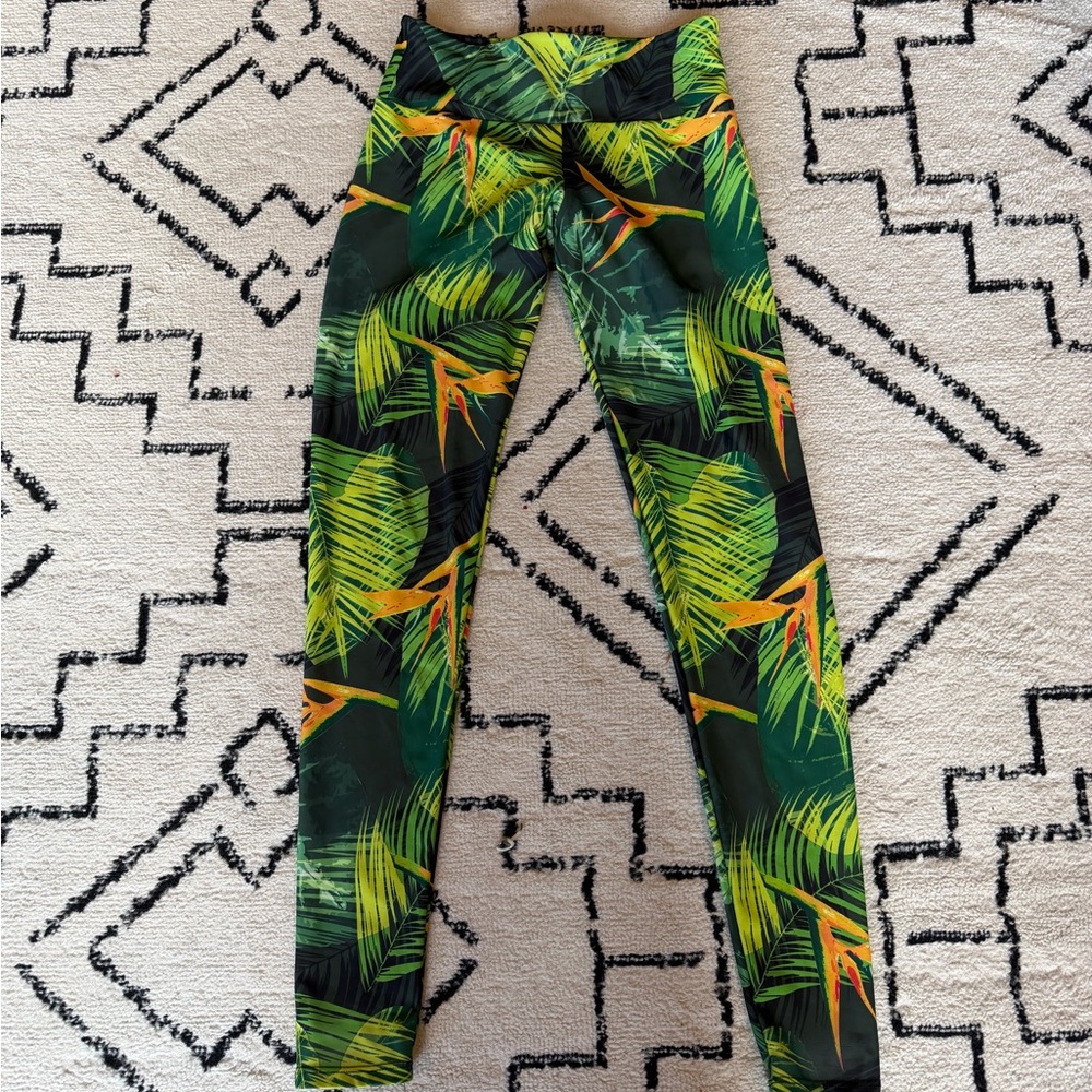 Tropical Palm Print Active Leggings — Green & Orange Onzie S/M